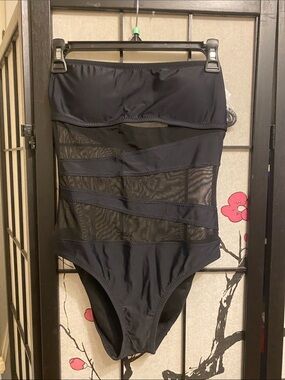 Mossimo Supply Co. Black Strapless One-Piece with Mesh Insets